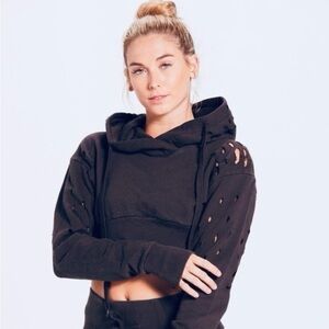 Niyama Sol Distressed Crop Hoodie W/ Oversized Hood And Adjustable Drawstring